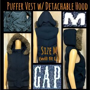 Size M(will fit L)- GAP Puffer Vest w/ Detachable Hood